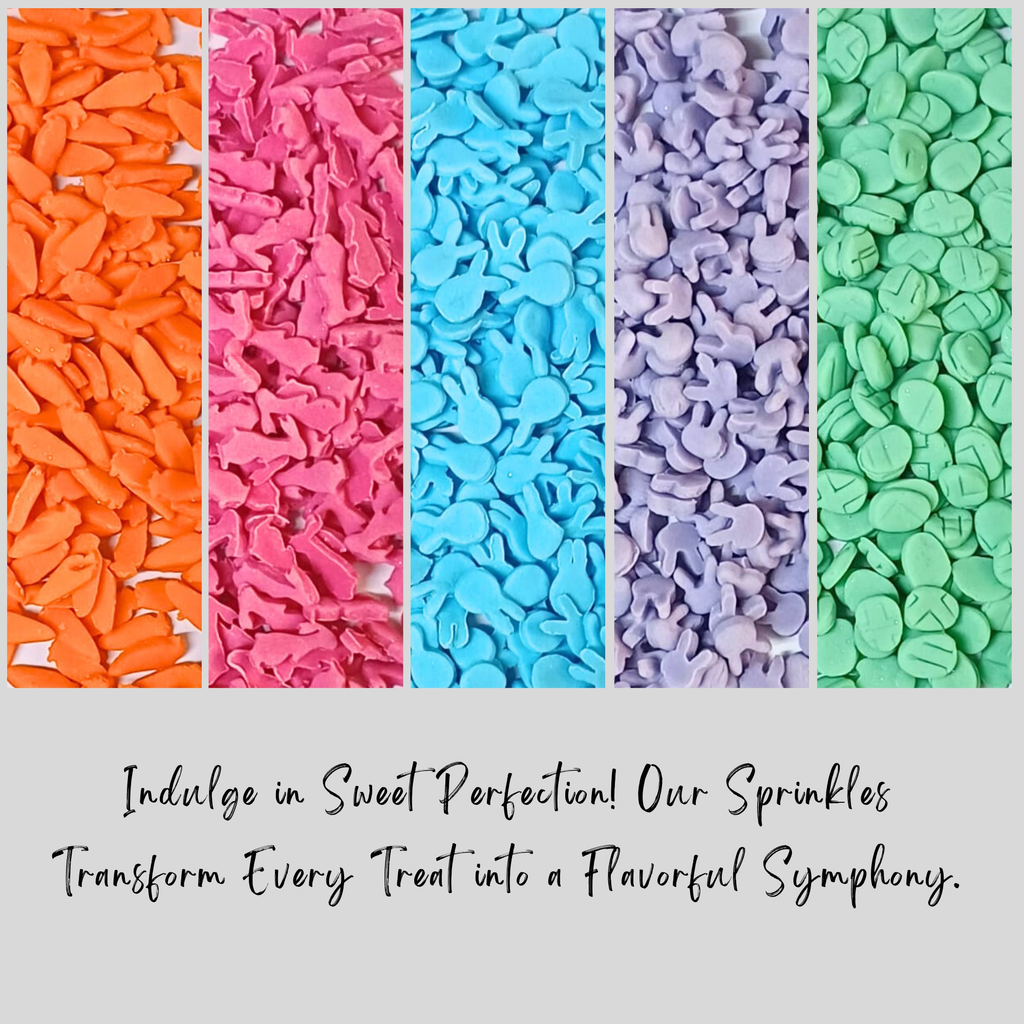 Confect Bunny Sprinkles |  Orange, Silver and Sky Blue, Red Sprinkles Pack of 5 (EAST 9) - 100Gms | Grocsy