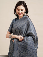 Saree Mall Grey & White Floral Art Silk Sarees | Grocsy
