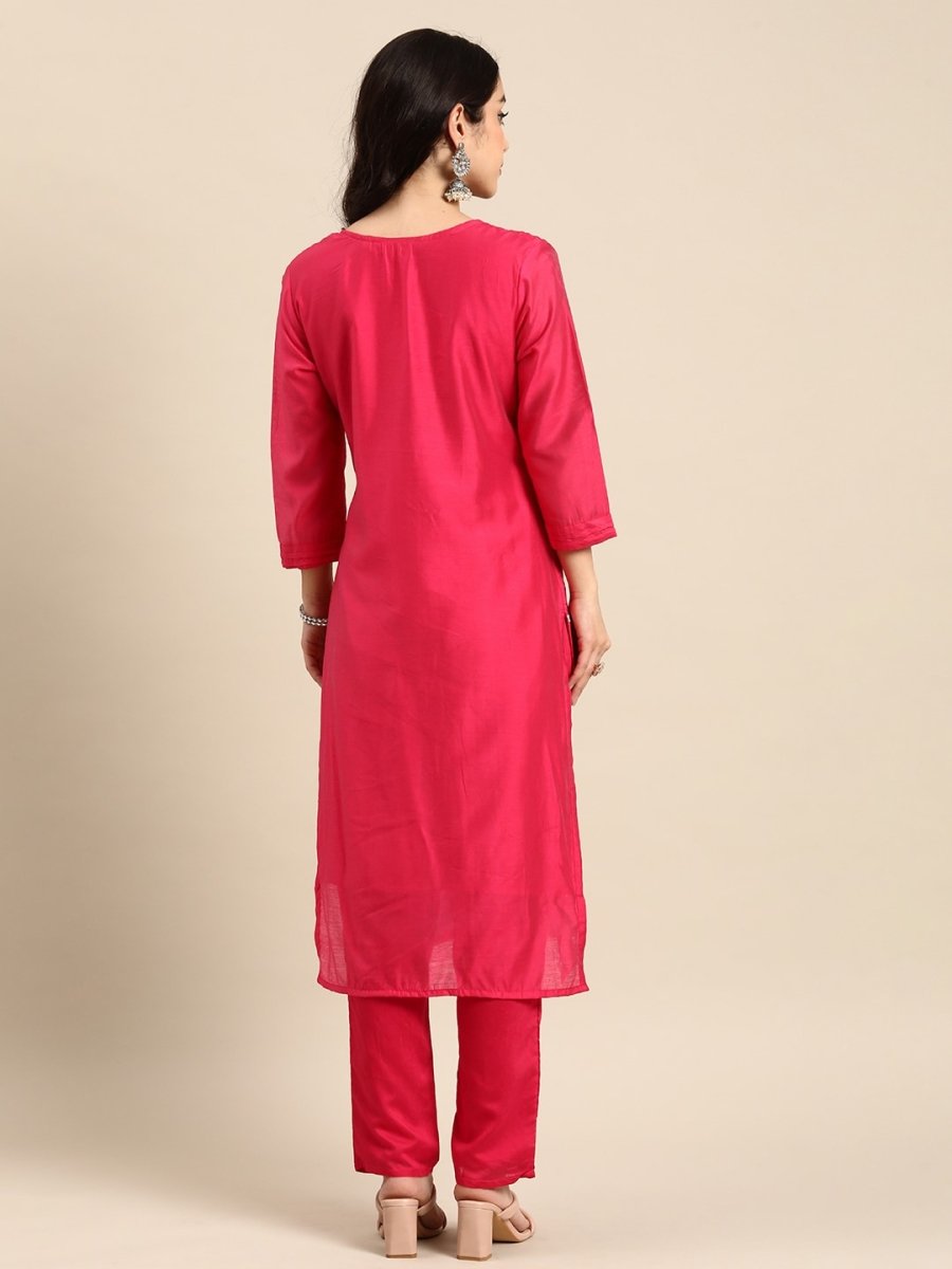 All About You Ethnic Motifs Embroidered Chanderi Silk Kurta with Trousers | Grocsy