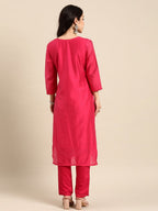 All About You Ethnic Motifs Embroidered Chanderi Silk Kurta with Trousers | Grocsy