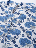 HERE&NOW Women White & Navy Blue Ethnic Motifs Printed Kurta | Grocsy