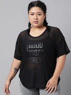 MKH Plus Size Typography Printed Drop-Shoulder Sleeves Dri-FIT Relaxed Fit Sports T-shirt | Grocsy