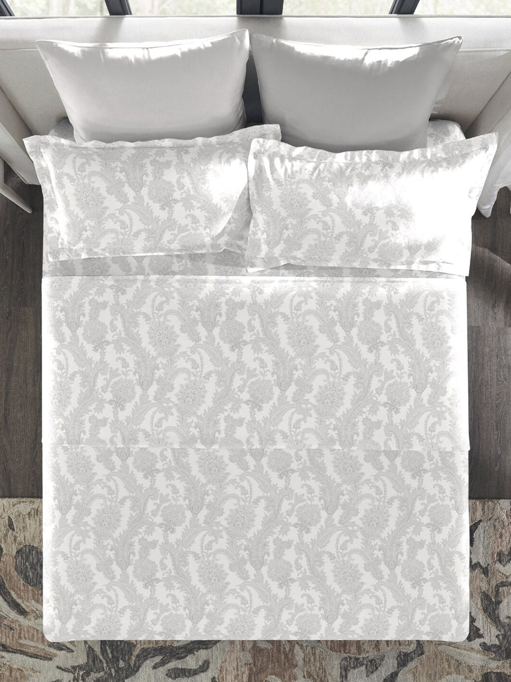 MYTRIDENT Nectarsoft Grey White Pure Cotton 400 TC King Bedsheet with 4 Pillow Covers | Grocsy