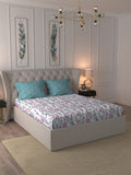MYTRIDENT Violet White Floral Cotton 144 TC Queen Bedsheet With 2 Pillow Covers | Grocsy