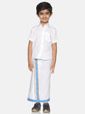 Sethukrishna White Pure Cotton Solid Shirt and Veshti Set | Grocsy