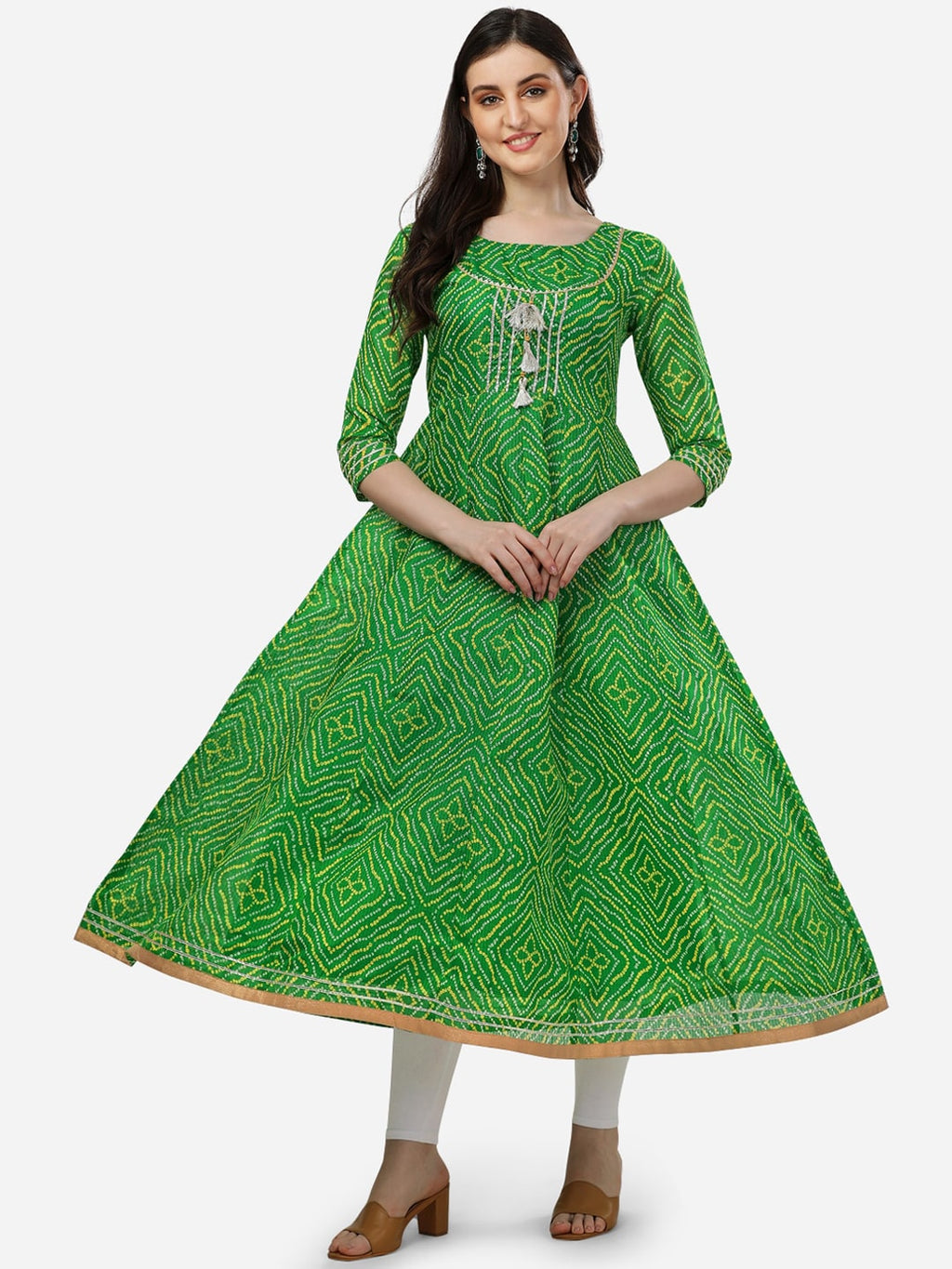 HERE&NOW Bandhani Printed Thread Work Anarkali Kurta | Grocsy