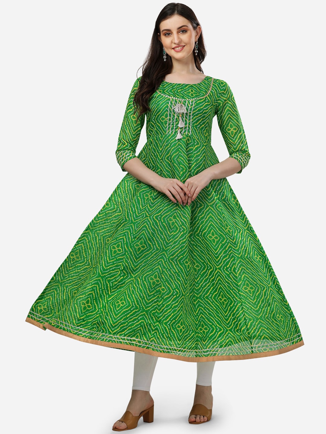 HERE&NOW Bandhani Printed Thread Work Anarkali Kurta | Grocsy