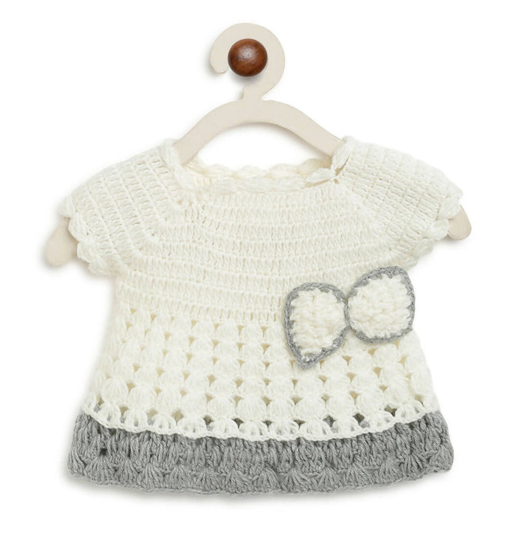 ChutPut Hand knitted Crochet Wool Dress For Baby Girls - White | Grocsy