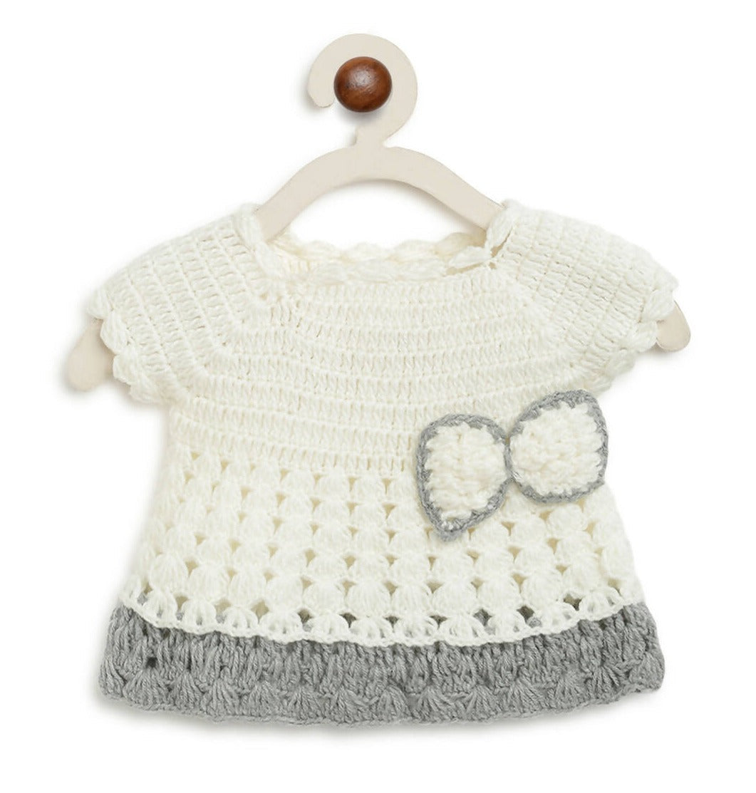 ChutPut Hand knitted Crochet Wool Dress For Baby Girls - White | Grocsy