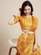 Saree Mall Yellow Floral Printed Bhagalpuri Saree | Grocsy