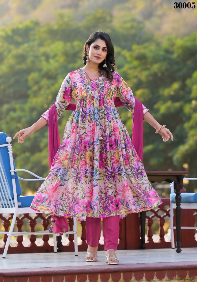Designer Stylish Pink Slim Georgette Stitched Suit With Dupatta - Kiyara | Grocsy
