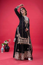 Teeya Creation Black Color Faux georgette Embroidery Work Sharara Set | Grocsy