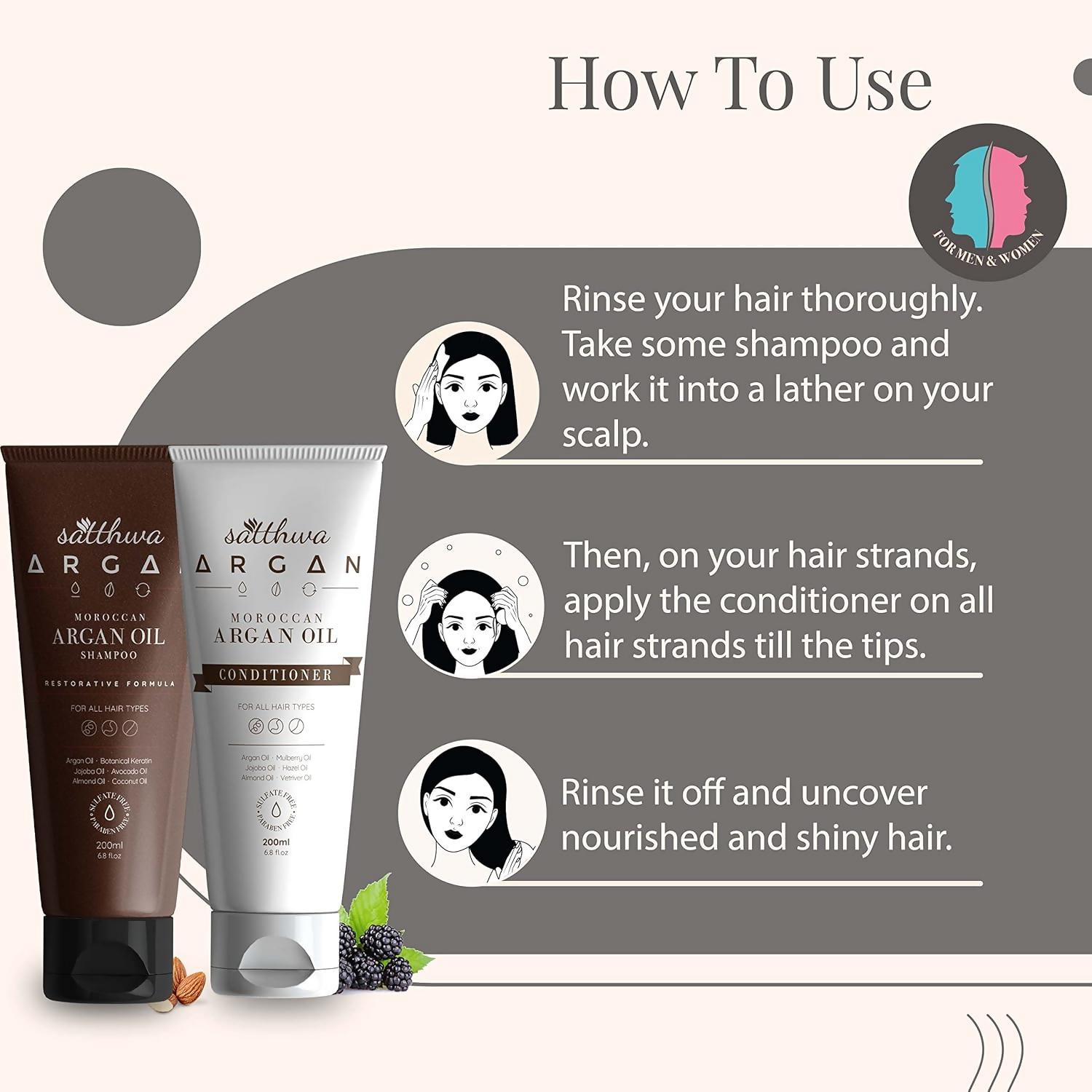 Satthwa Moroccan Argan Oil Shampoo & Conditioner Combo | Grocsy