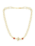 White and Red Beaded Gold Plated Flower Kundan Necklace - Ruby Raang | Grocsy