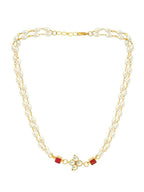 White and Red Beaded Gold Plated Flower Kundan Necklace - Ruby Raang | Grocsy