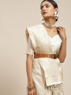 Saree Mall Cream-Coloured Zari Silk Blend Kanjeevaram Sarees | Grocsy