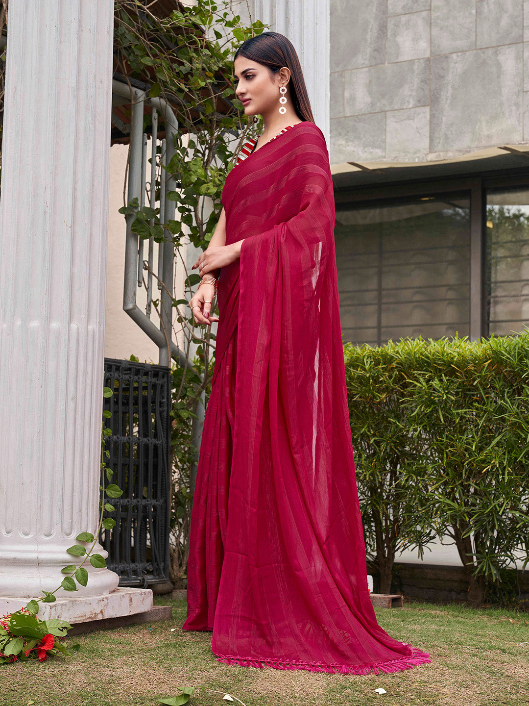 Tikhi Imli Striped Satin Ready to Wear Saree | Grocsy