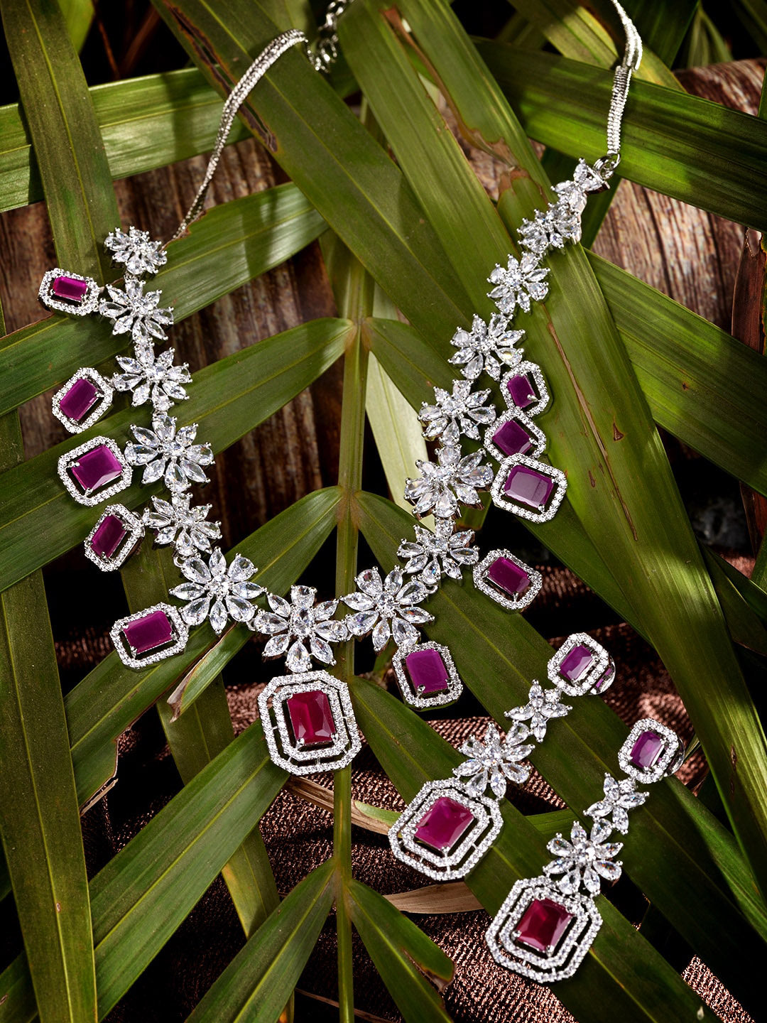 Saraf RS Jewellery Rhodium-Plated Pink AD studded Jewellery Set | Grocsy