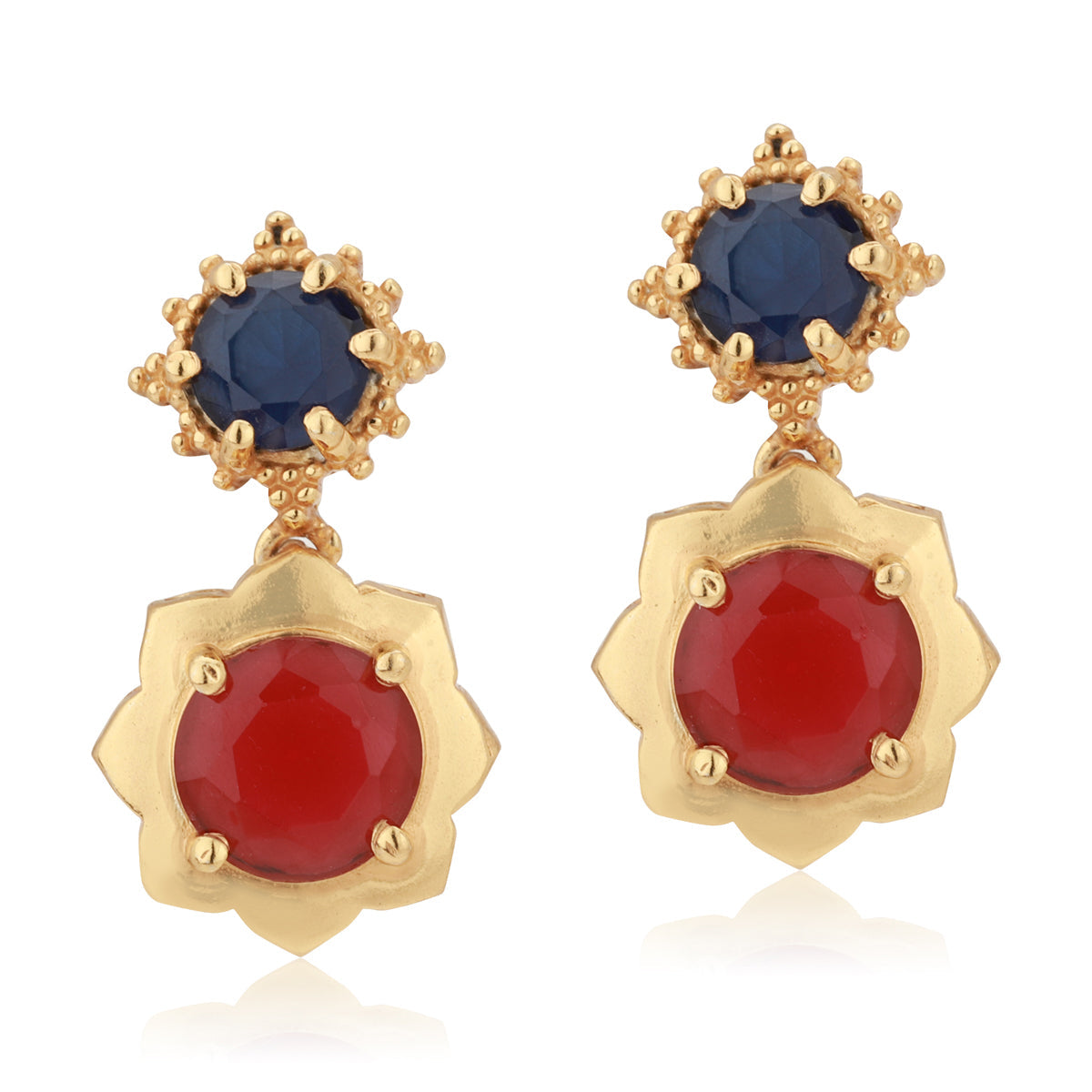 Premium Jewellery - Silver & Yellow Toned Cz Studded Rhodium - Plated Contemporary Handcrafted Studs Earrings - Wahe Jewels - Swadesiicart
