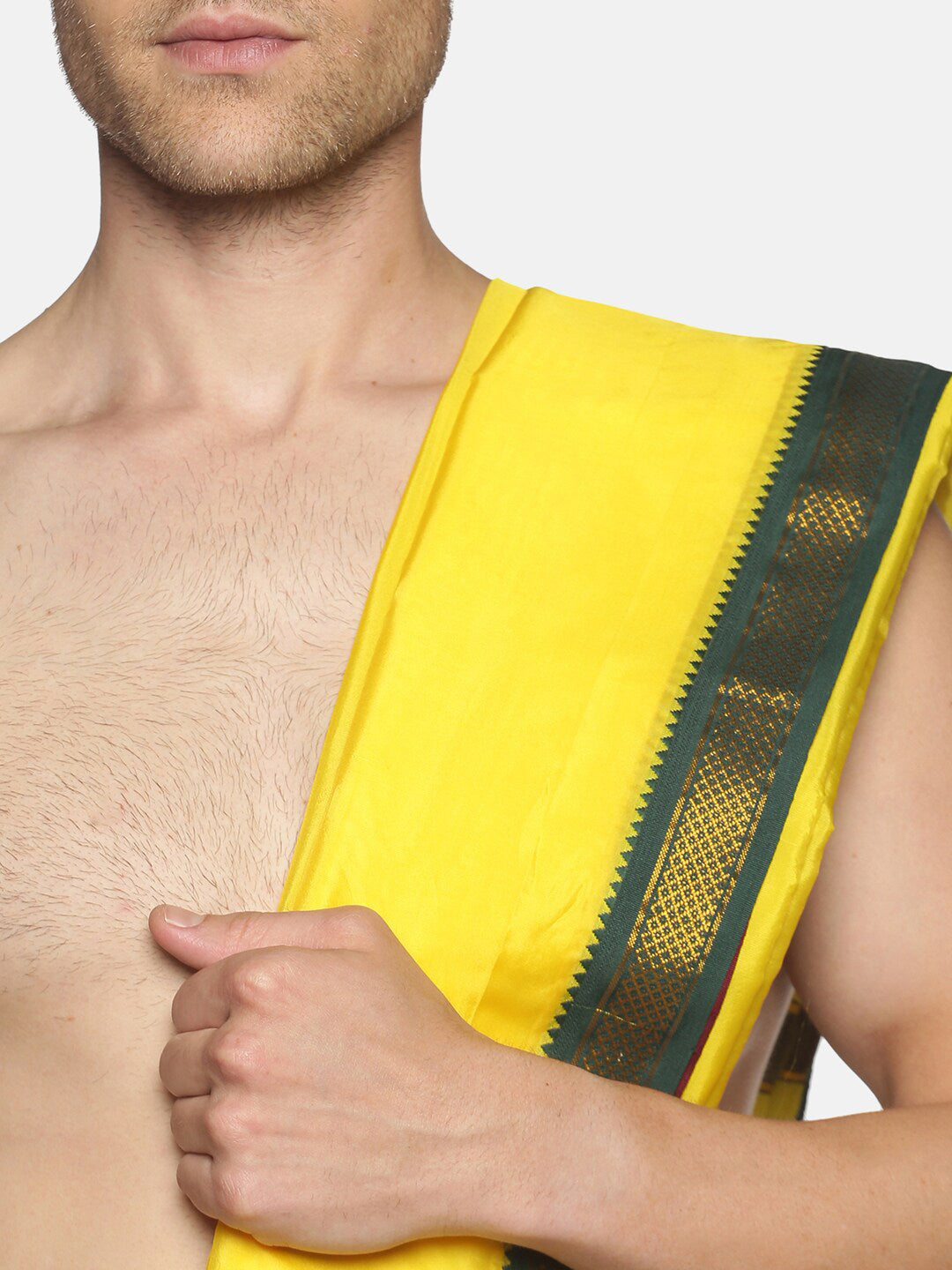 Sethukrishna Men Yellow Readymade Dhoti Pant & Angavastram | Grocsy