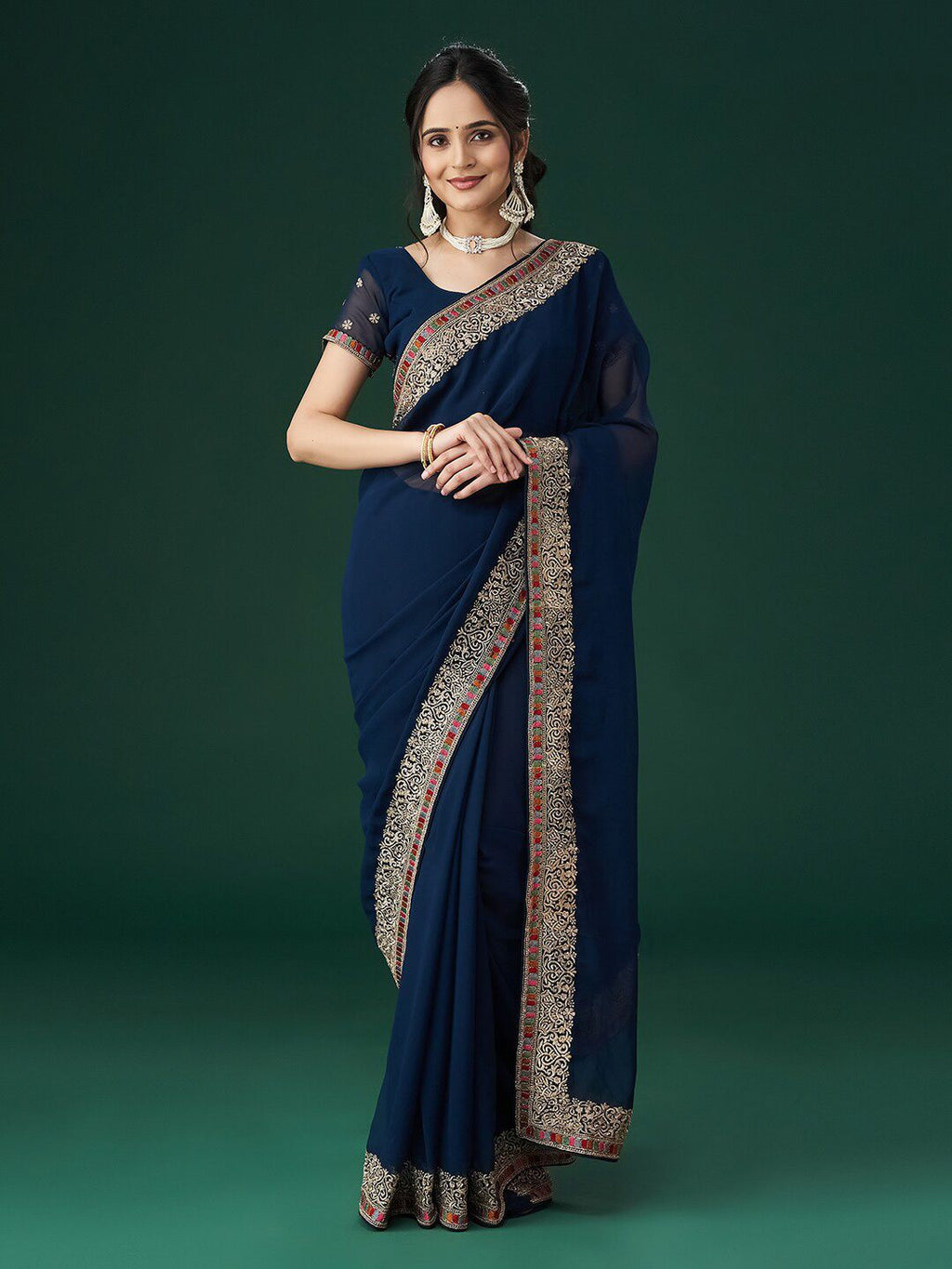 kasee Ethnic Motifs Embroidered Bordered Saree | Grocsy