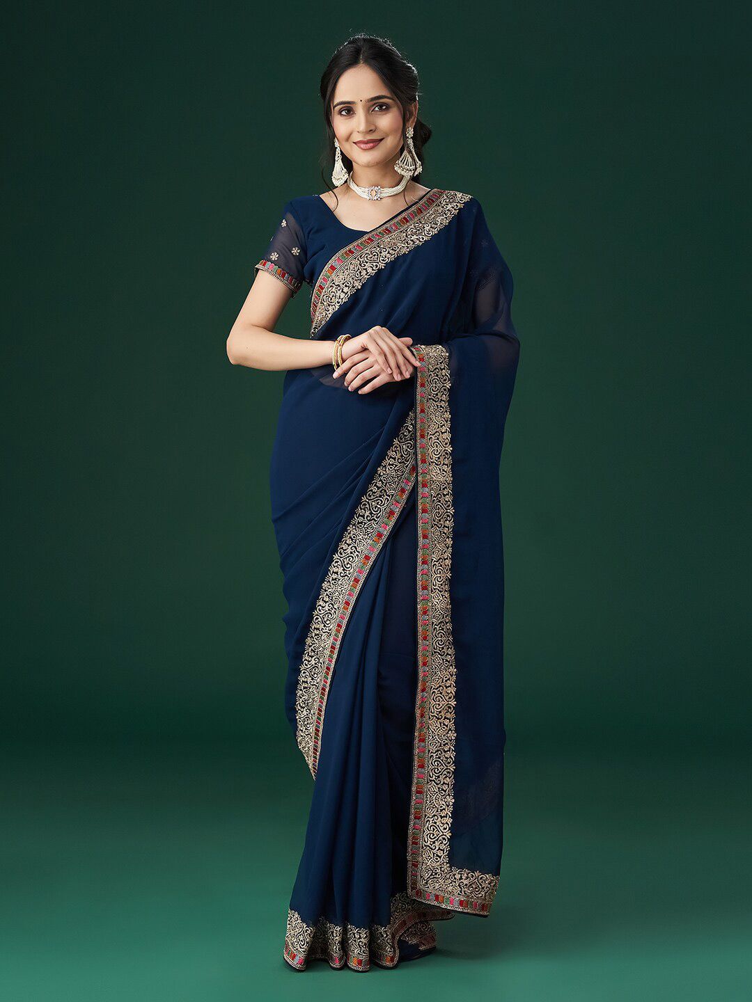 kasee Ethnic Motifs Embroidered Bordered Saree | Grocsy