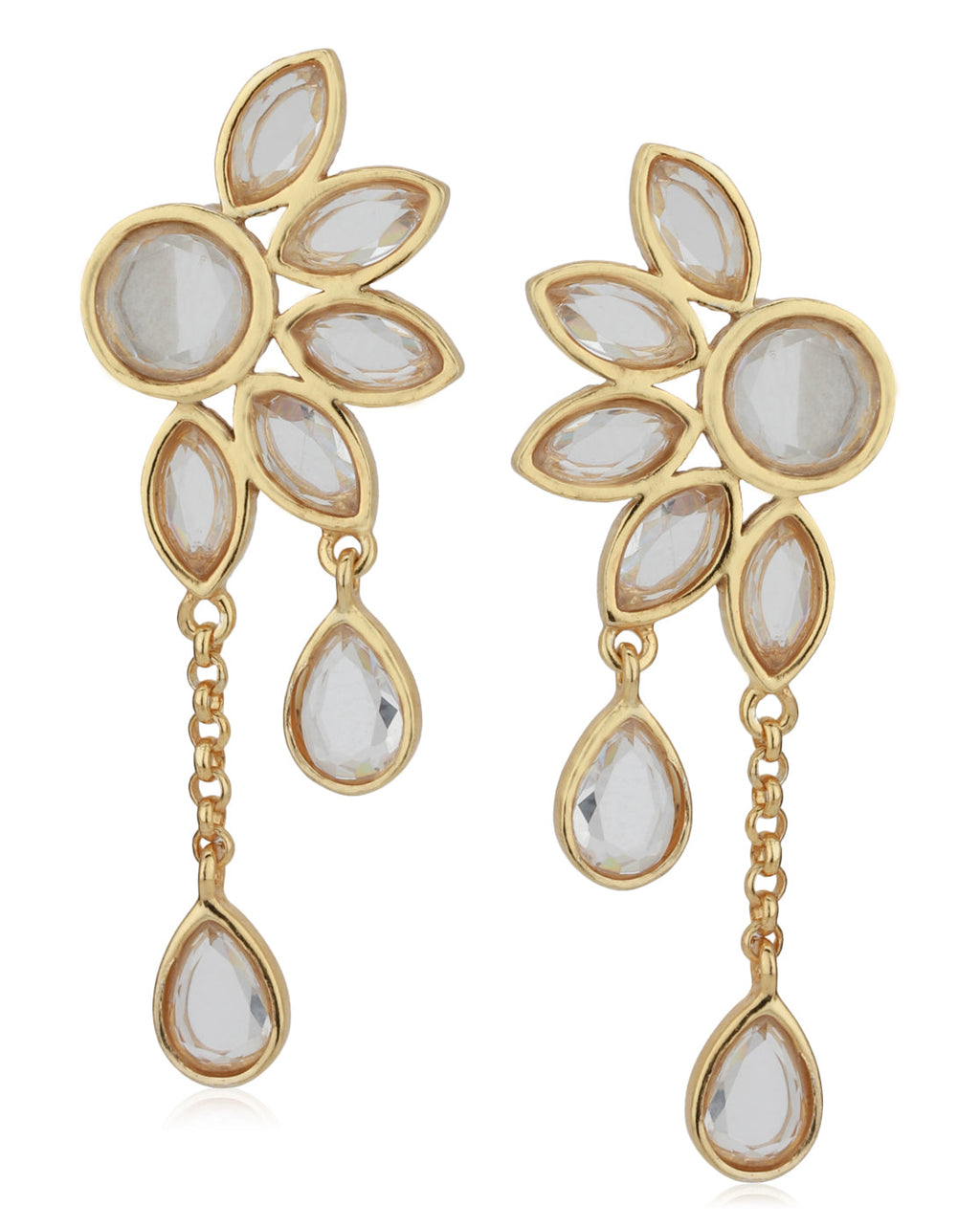 Gold-Polished Drop Earring With Dangling Square Cz Stone For Women - Wahe Jewels - Swadesiicart