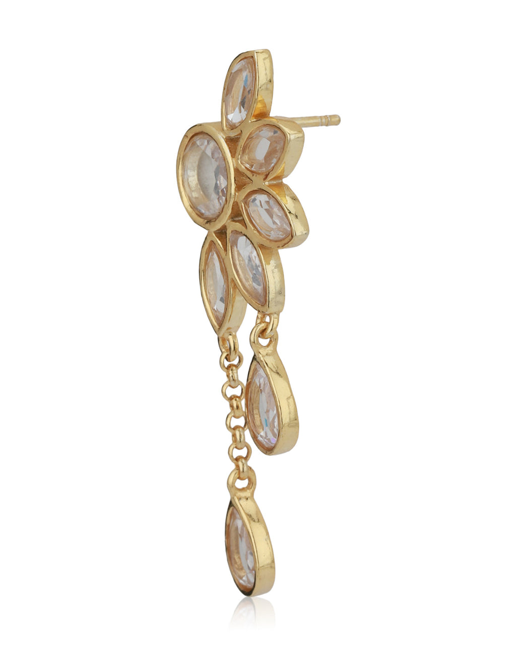 Gold-Polished Drop Earring With Dangling Square Cz Stone For Women - Wahe Jewels - Swadesiicart
