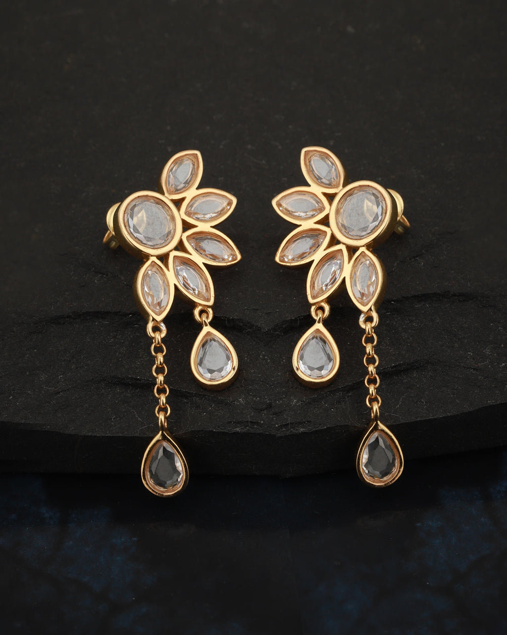Gold-Polished Drop Earring With Dangling Square Cz Stone For Women - Wahe Jewels - Swadesiicart