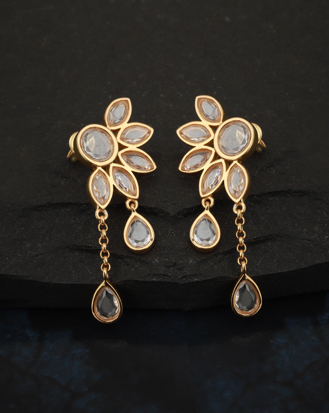 Gold-Polished Drop Earring With Dangling Square Cz Stone For Women - Wahe Jewels - Swadesiicart