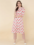 HERE&NOW Women Pink Floral Printed Kurta with Trousers | Grocsy