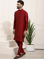 Sojanya Men Maroon Solid Kurta Set & Nehru Jacket | Grocsy