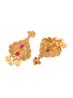 Saraf RS Jewellery Gold-Polished White & Pink American Diamond Studded & Beaded Handcrafted Jewellery Set | Grocsy