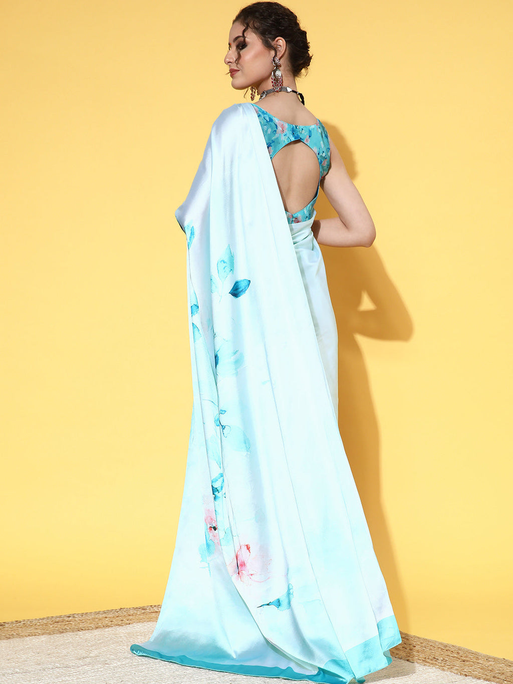 Saree Mall Floral with Printed Border Saree | Grocsy