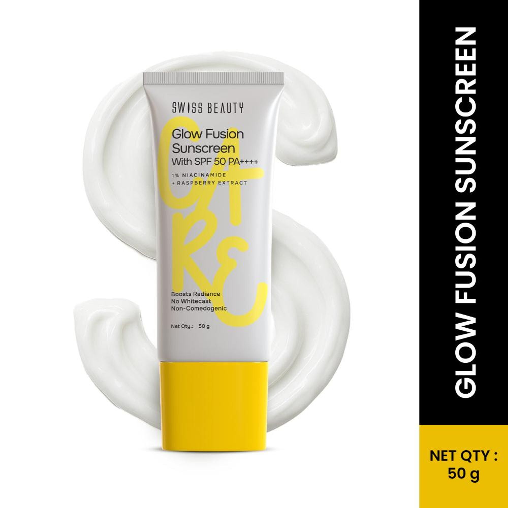 Swiss Beauty Care Glow Fusion Sunscreen SPF 50 PA++++ - 1% Niacinamide & Raspberry Extract | Grocsy