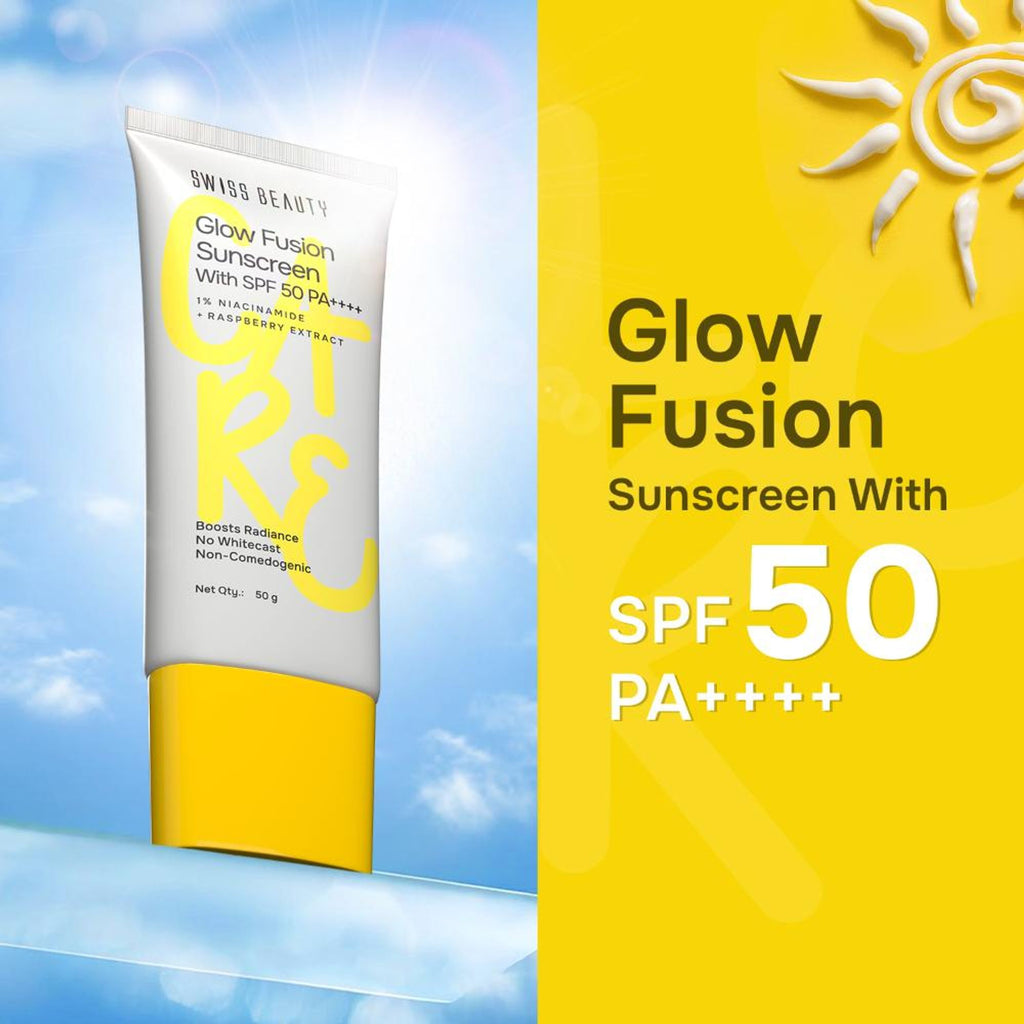 Swiss Beauty Care Glow Fusion Sunscreen SPF 50 PA++++ - 1% Niacinamide & Raspberry Extract | Grocsy