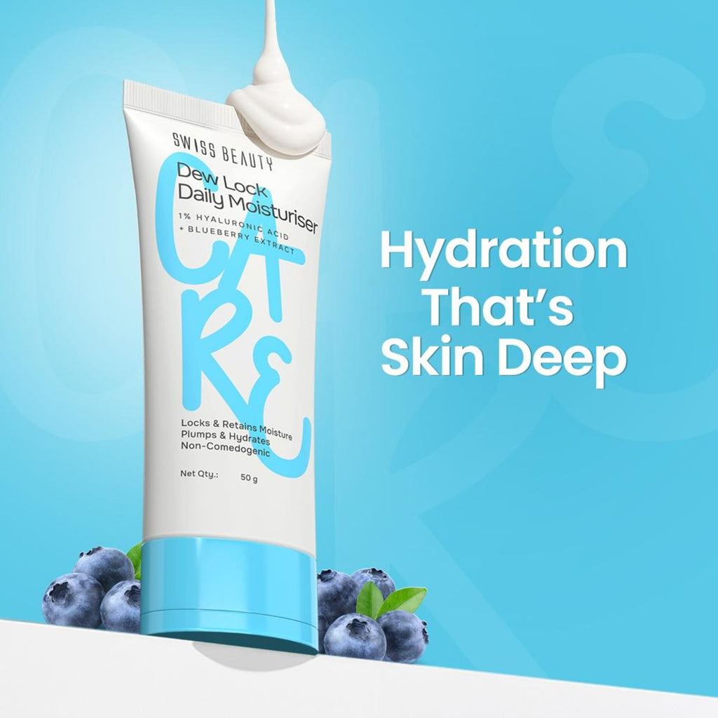Swiss Beauty Care Dew Lock Daily Moisturiser - 1% Hyaluronic Acid & Blueberry Extract | Grocsy