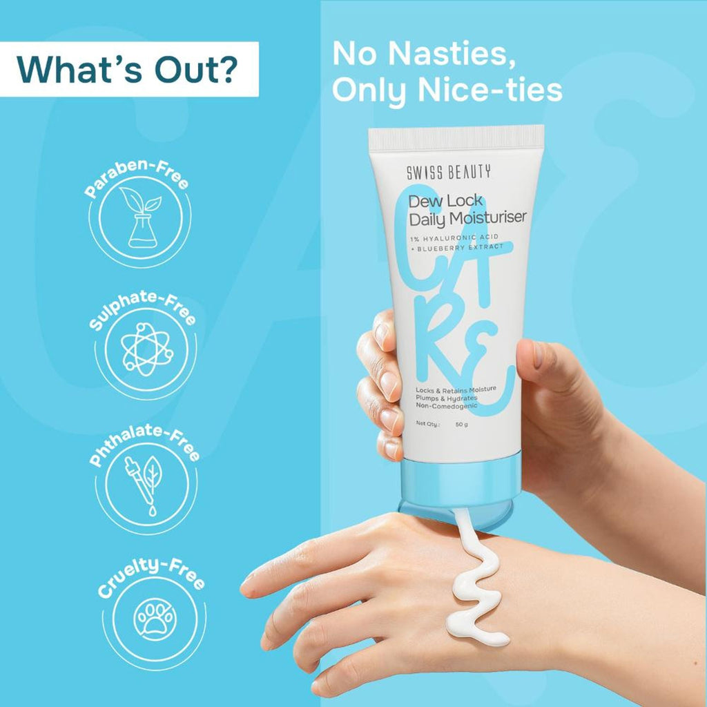 Swiss Beauty Care Dew Lock Daily Moisturiser - 1% Hyaluronic Acid & Blueberry Extract | Grocsy