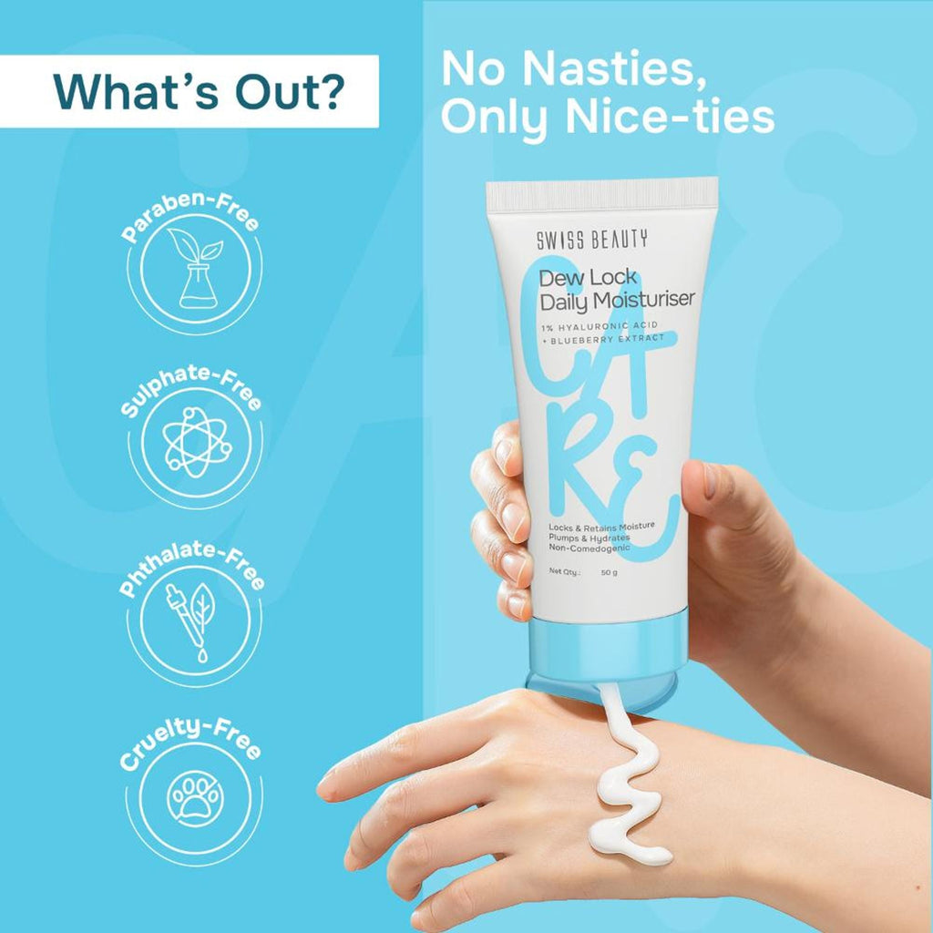 Swiss Beauty Care Dew Lock Daily Moisturiser - 1% Hyaluronic Acid & Blueberry Extract | Grocsy