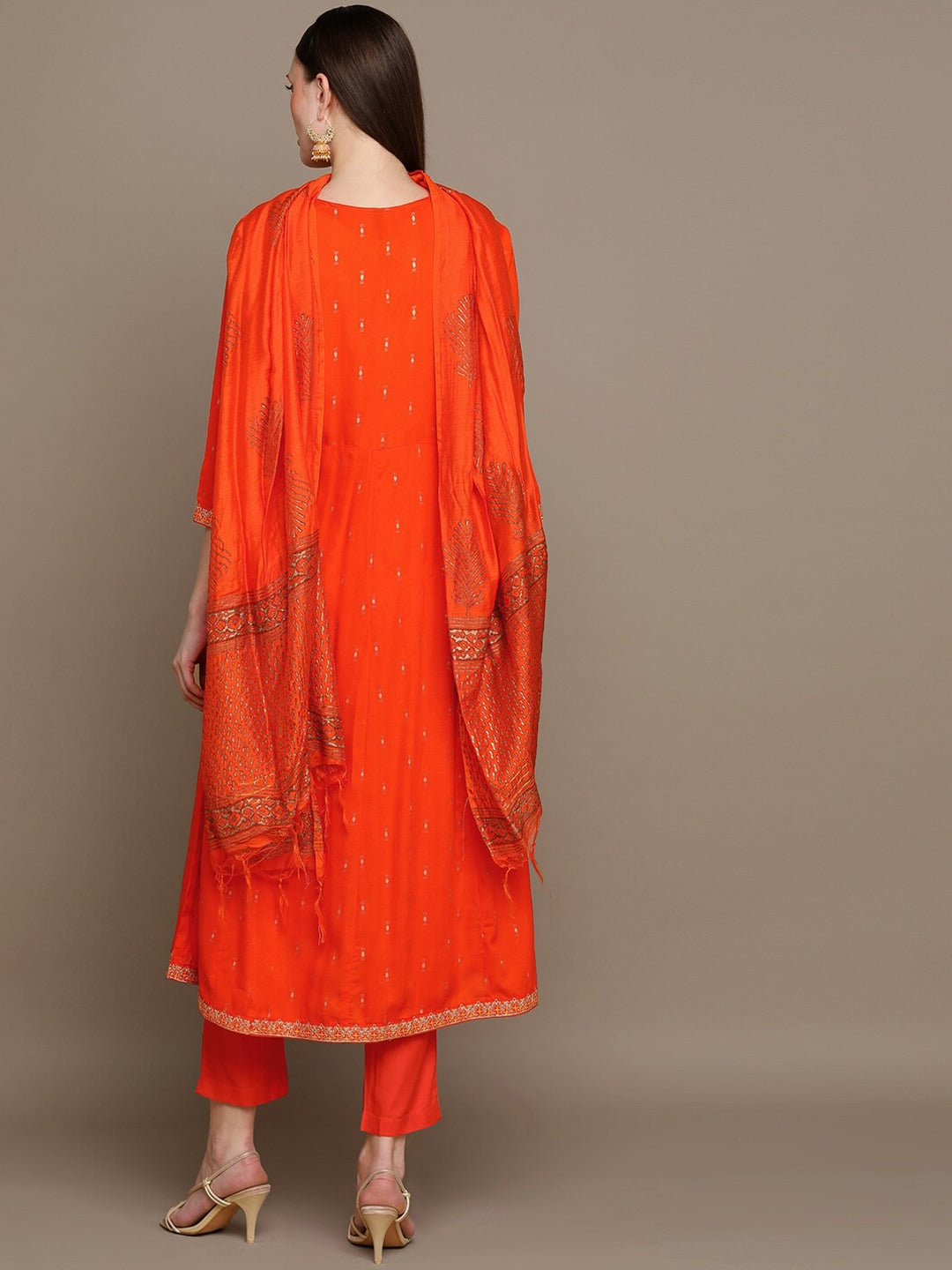 HERE&NOW Ethnic Motifs Printed Thread Work Angrakha Kurta with Palazzos & Dupatta | Grocsy