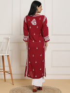 HOUSE OF KARI Floral Embroidered Chikankari Pure Cotton Kurta | Grocsy