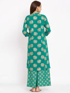 HERE&NOW Green Mandarin Collar Ethnic Motifs Printed A-Line Kurta | Grocsy