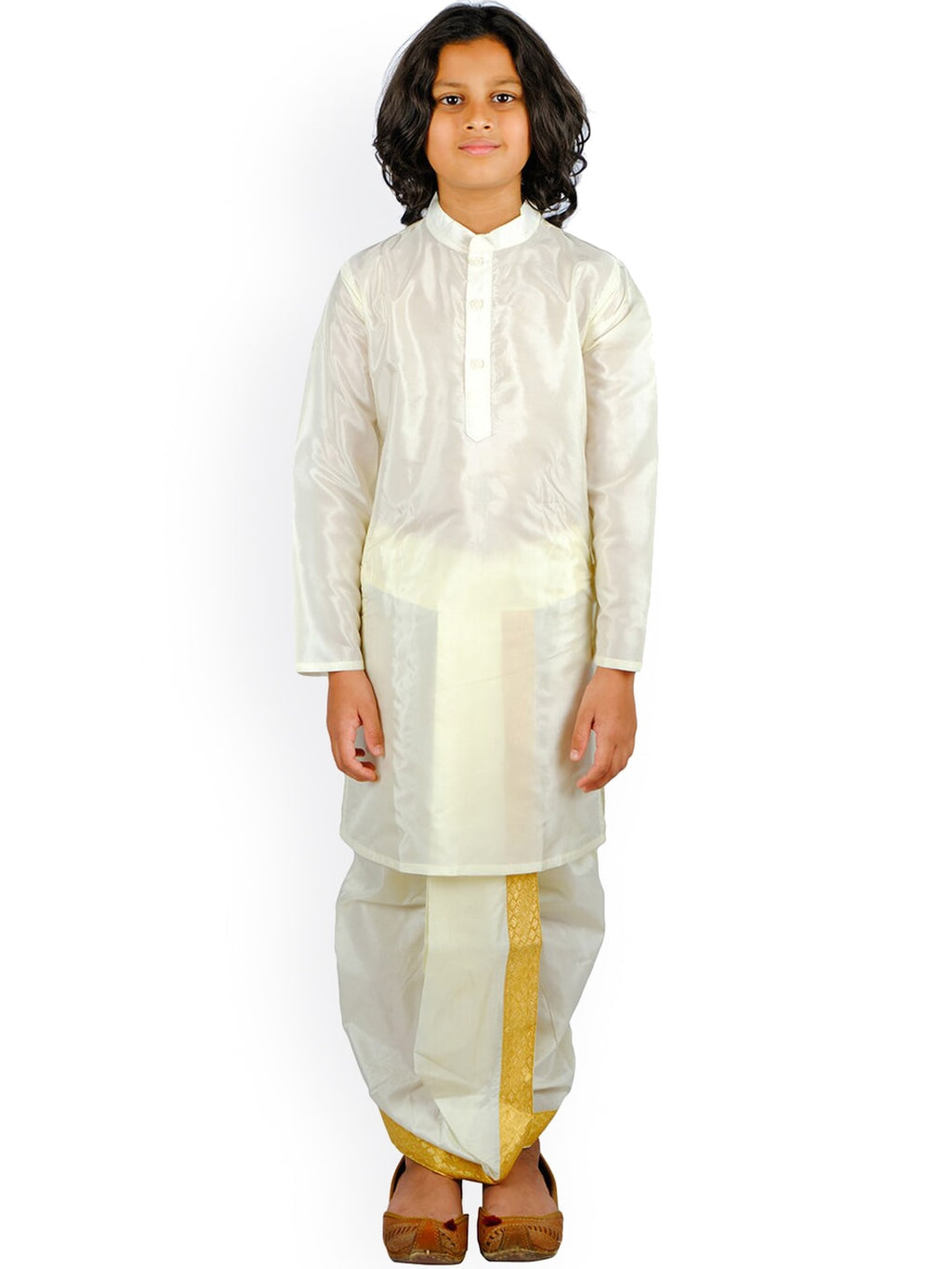 Sethukrishna Boys Cream-Coloured Embroidered Kurta With Dhoti Pants | Grocsy