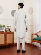 Light Green Silk Designer Embroidery Work Men's Rajwadi Kurta Set - Mahotsav | Grocsy