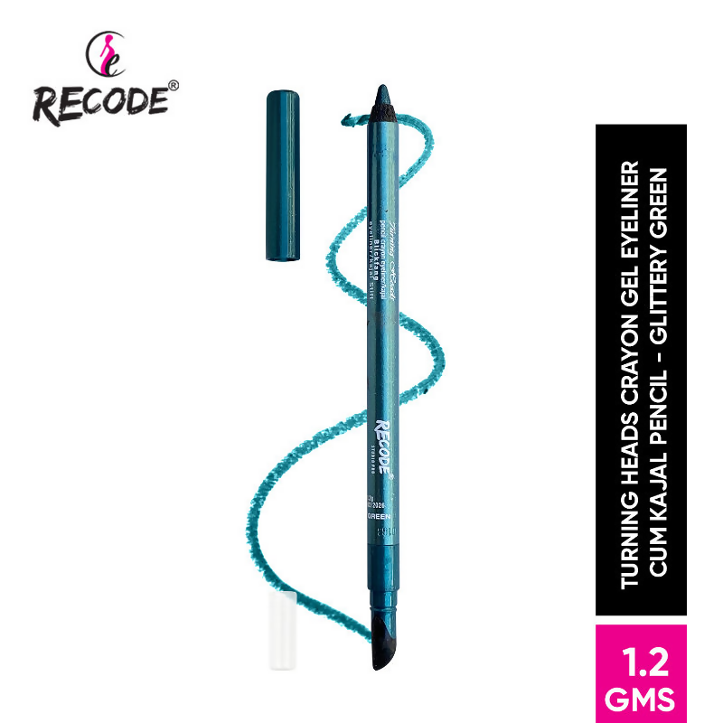 Recode Turning Heads Crayon Gel Eyeliner Cum Kajal Pencil - Glittery Green | Grocsy