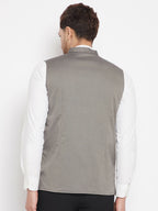 Even Apparels Grey Polyester Men's Nehru Jacket-Contrast Lining-Inbuilt Pocket Square | Grocsy