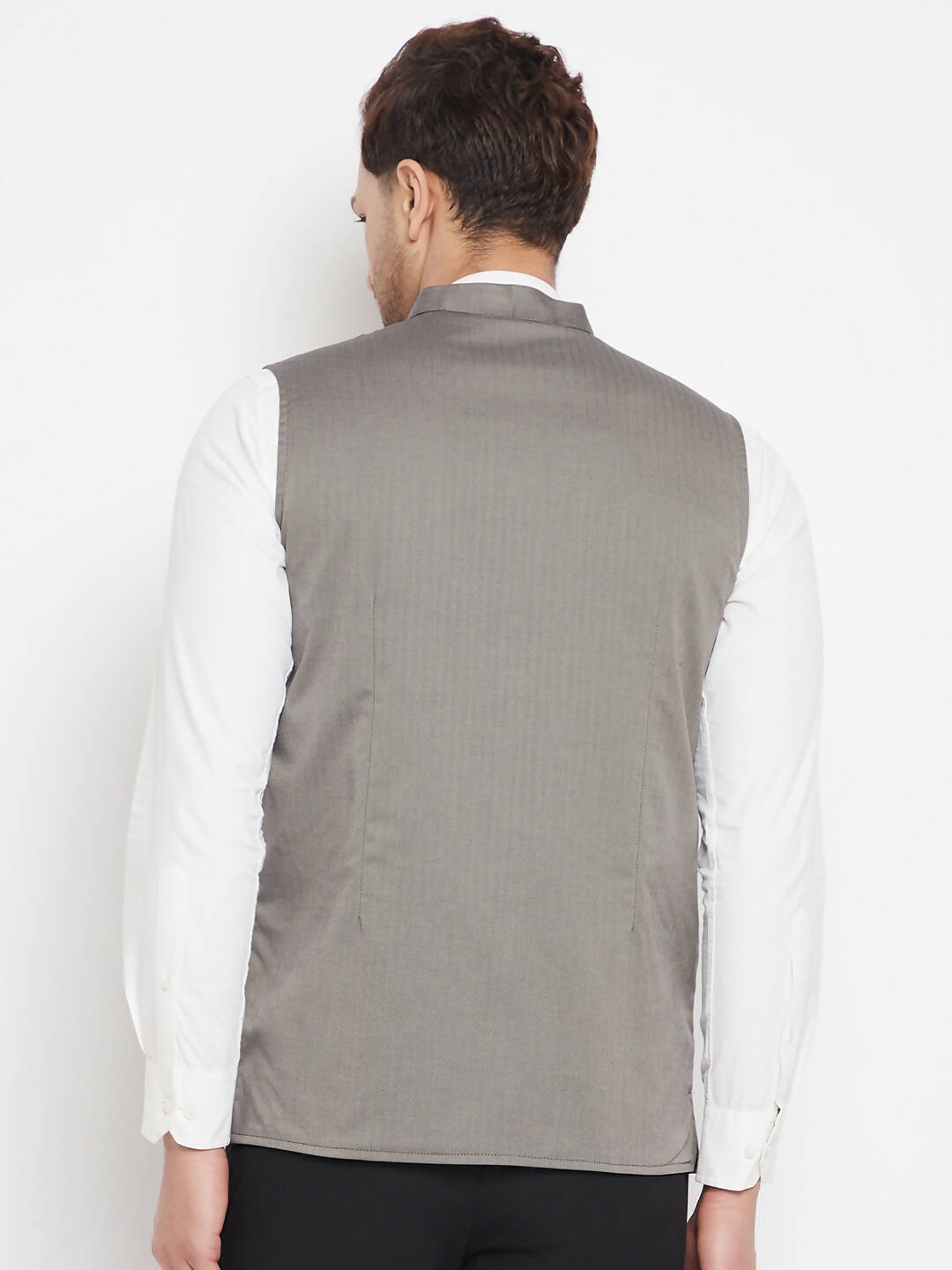 Even Apparels Grey Polyester Men's Nehru Jacket-Contrast Lining-Inbuilt Pocket Square | Grocsy