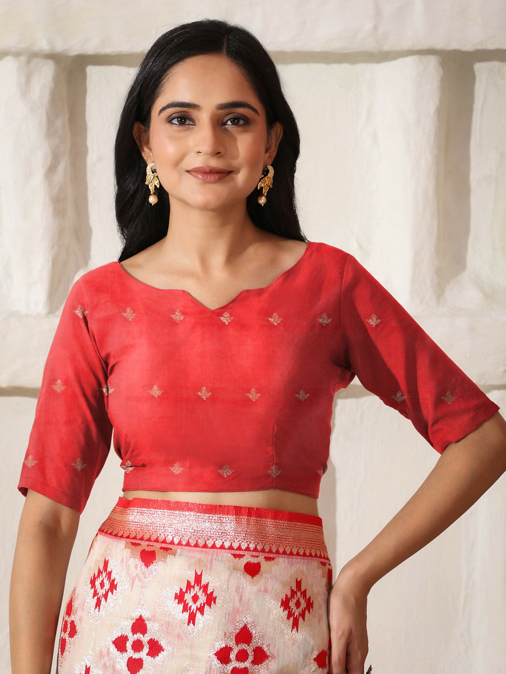 Shree Shyam Fashion Linen Cotton Red & White Saree | Grocsy
