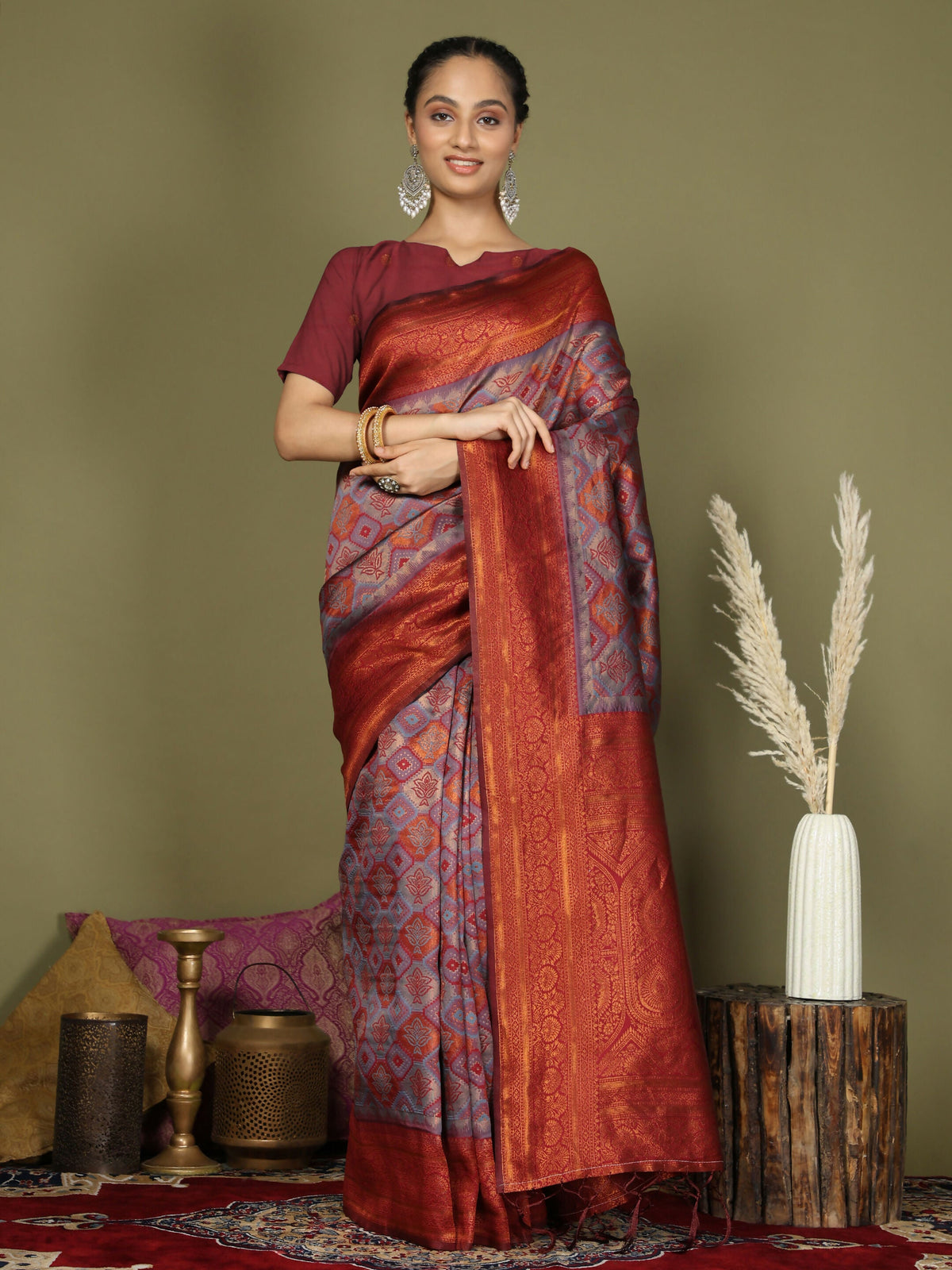 Shree Shyam Fashion Lichi Silk Grey Saree | Grocsy