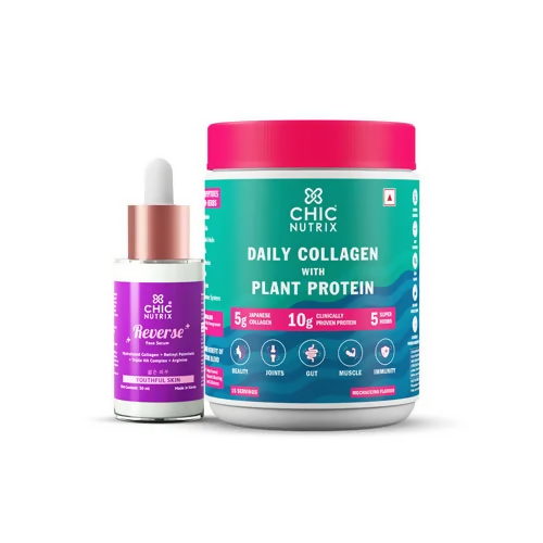 Chicnutrix Korean Wrinkle Reduction Routine Combo - Daily Collagen + Reverse Anti-aging Serum | Grocsy